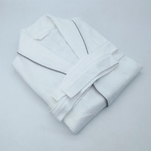 Cotton Waffle Hotel Bathrobe with Shawl Collar