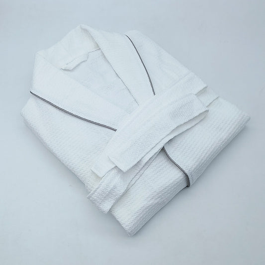 Cotton Waffle Hotel Bathrobe with Shawl Collar