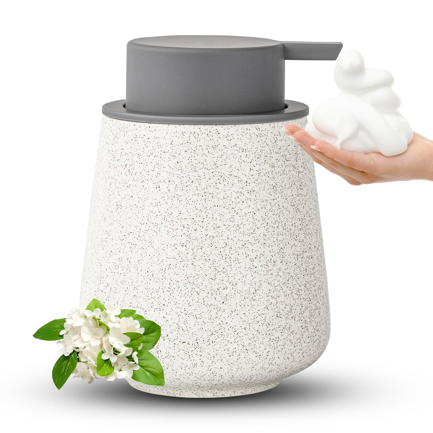 AZMOYAC Foaming Soap Dispenser - 12 Oz Ceramic Foam Soap Dispenser for Bathroom Hand Wash Dispenser Bottle with Golden Foaming Pump Refillable Dish Soap Dispenser Green Rubber Paint