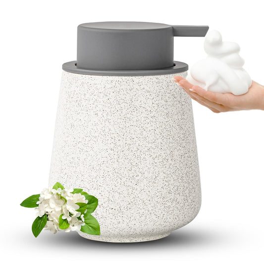 AZMOYAC Foaming Soap Dispenser - 12 Oz Ceramic Foam Soap Dispenser for Bathroom Hand Wash Dispenser Bottle with Golden Foaming Pump Refillable Dish Soap Dispenser Green Rubber Paint