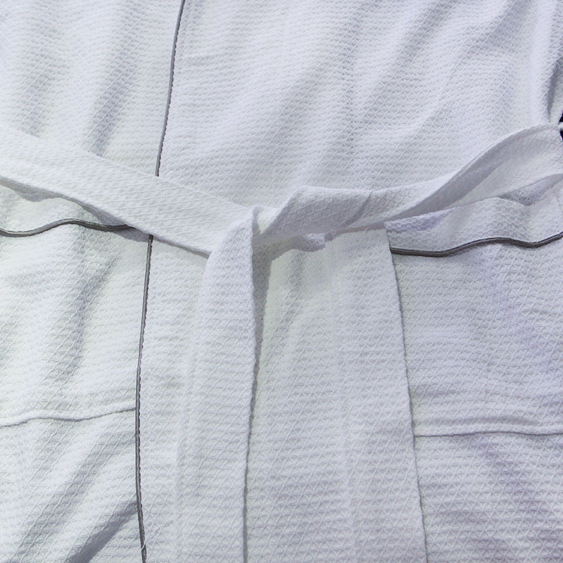 Cotton Waffle Hotel Bathrobe with Shawl Collar
