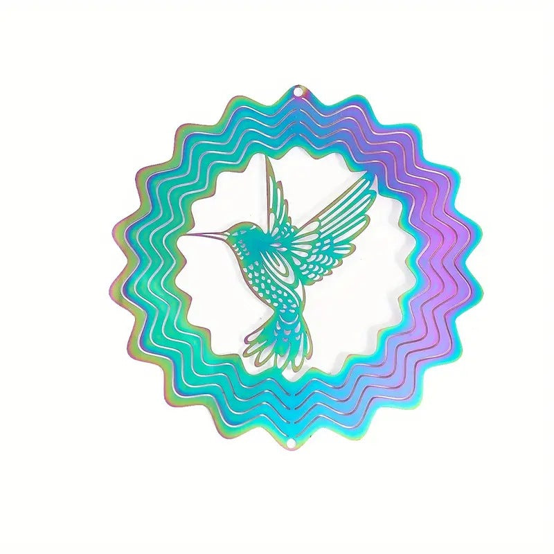 Rainbow 3D Hummingbird Metal Wind Spinner Decor