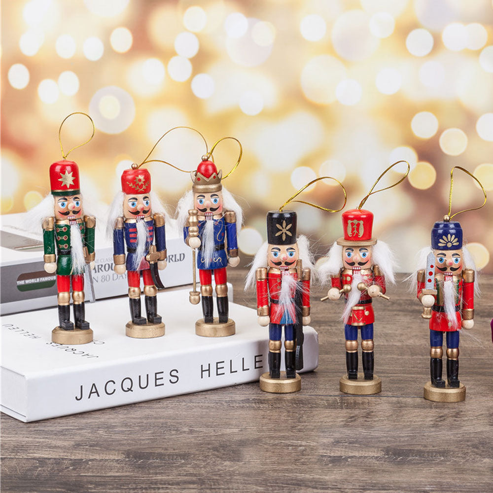12cm Wooden Nutcracker Soldier Christmas Ornament Set