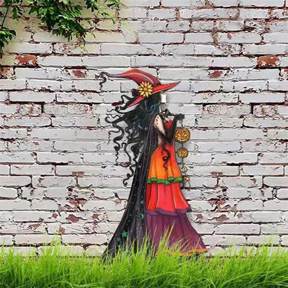 Halloween Metal Witch Sign for Garden Decor