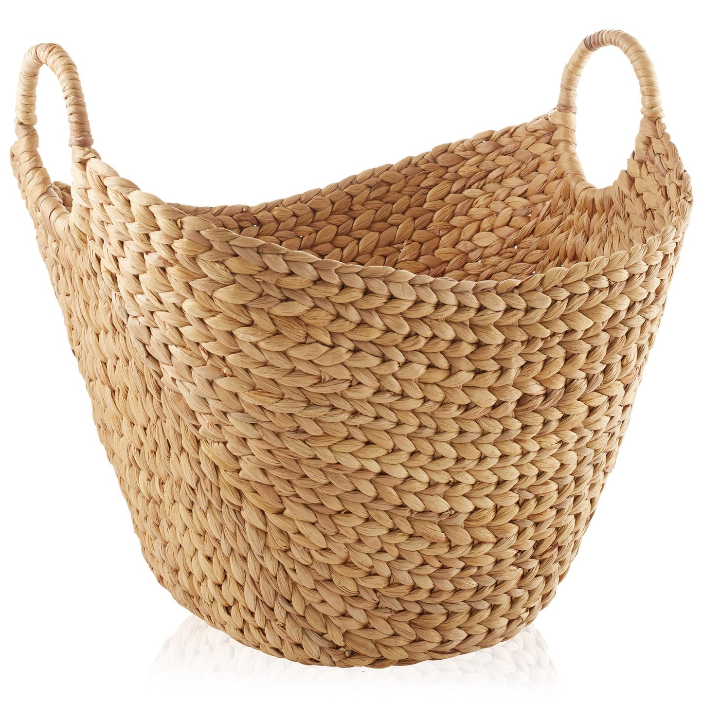 Casafield Large Laundry Boat Basket with Handles - Natural Woven Water Hyacinth Multipurpose Storage Organizer for Throw Blankets Bathroom Bedroom Living Room