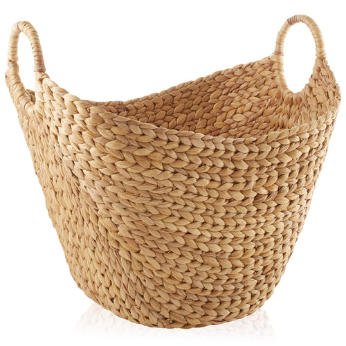 Casafield Large Laundry Boat Basket with Handles - Natural Woven Water Hyacinth Multipurpose Storage Organizer for Throw Blankets Bathroom Bedroom Living Room
