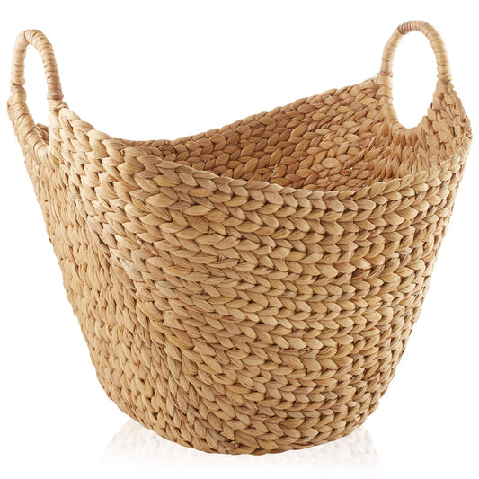 Casafield Large Laundry Boat Basket with Handles - Natural Woven Water Hyacinth Multipurpose Storage Organizer for Throw Blankets Bathroom Bedroom Living Room