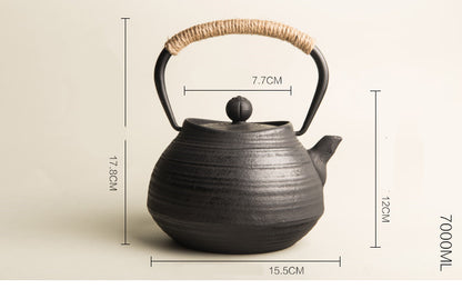 Cast Iron Tea Kettle with Spiral Pattern Design
