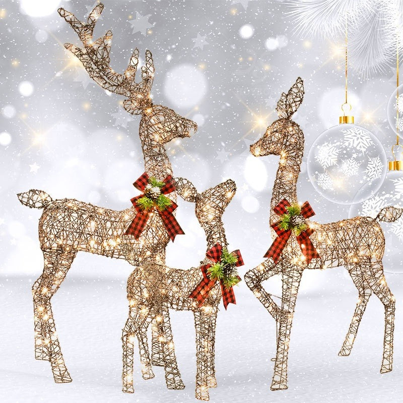 LED Lighted Rattan Deer Christmas Set (3-Piece)
