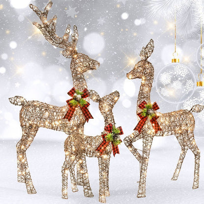 LED Lighted Rattan Deer Christmas Set (3-Piece)