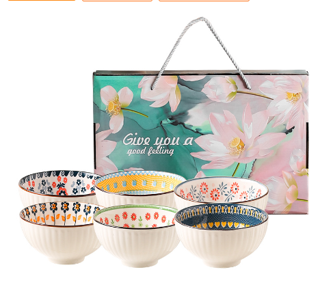 Colorful Ceramic Rice Bowl and Plate Set (One Set)