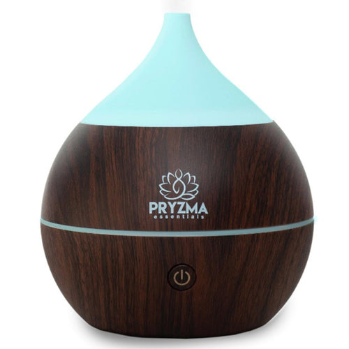Pryzma Essentials All in One Bluetooth Speaker Aromatherapy Smart Essential Oil Diffuser 7 LED Therapy Night Light 200ml Cool Mist Ultrasonic Humidifier Wood Grain and Waterless Auto Shut-off