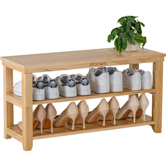 Aroktake Shoe Rack Bench Wooden Shoe entryway Bench Shoe Organizer for Hallway Living Room(Natural 31.5”)