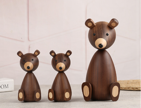 Nordic Black Walnut Bear Decor for Kids' Room