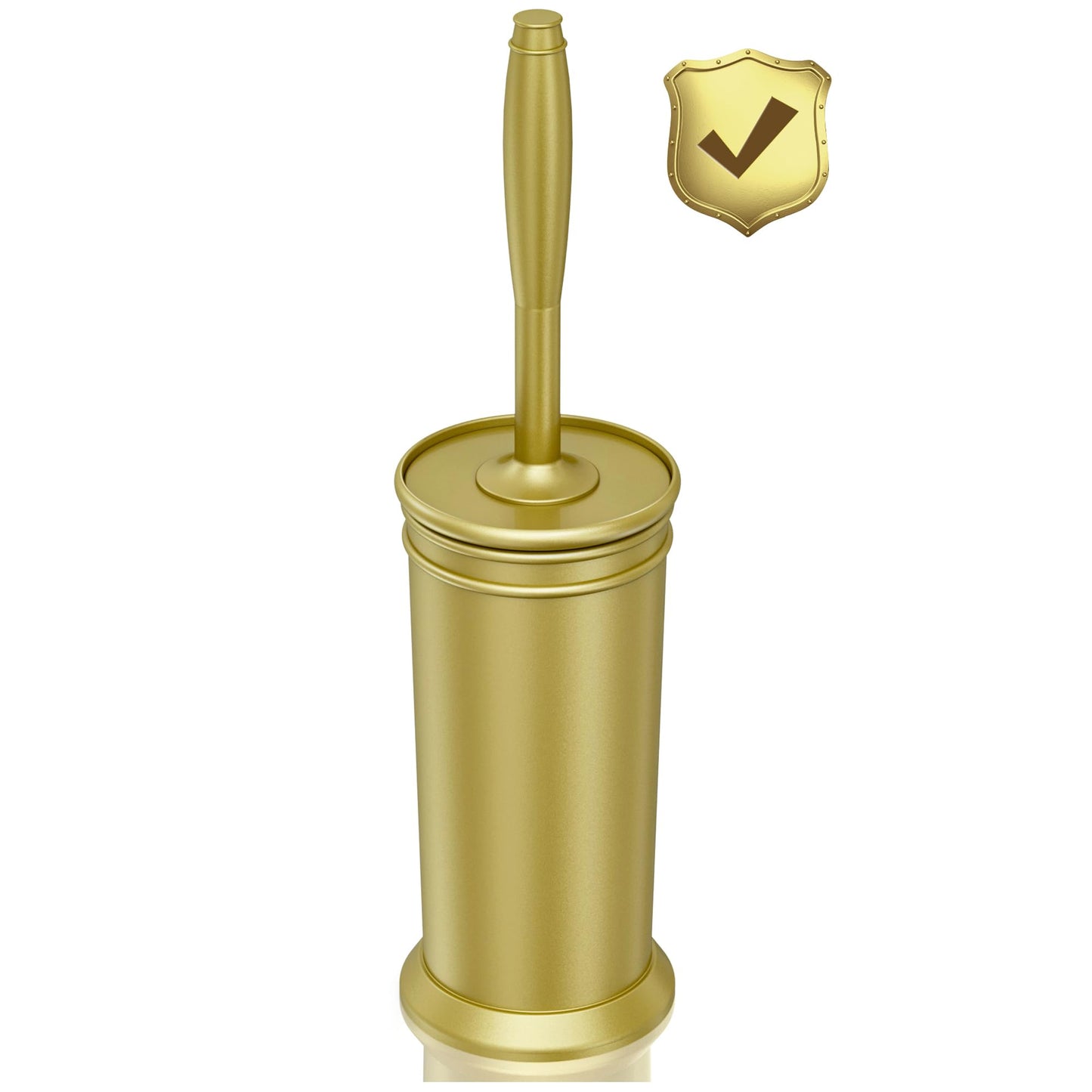 UPTRONIC Toilet Brush Metal Toilet Brush and Holder Set with Extra Long Handle Durable Bristles Toilet Bowl Brush and Covered Holder for Toilet Scrubber for Bathroom Cleaning (Gold1 Set)