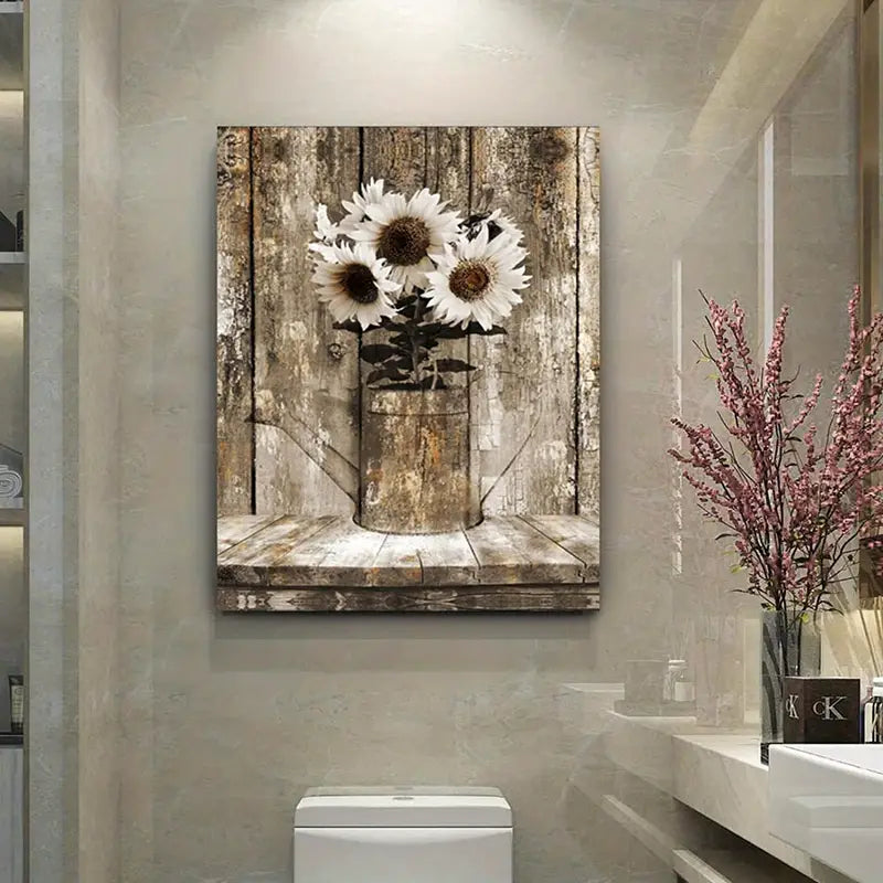Rustic Floral Sunflower Canvas Wall Art for Home Decor