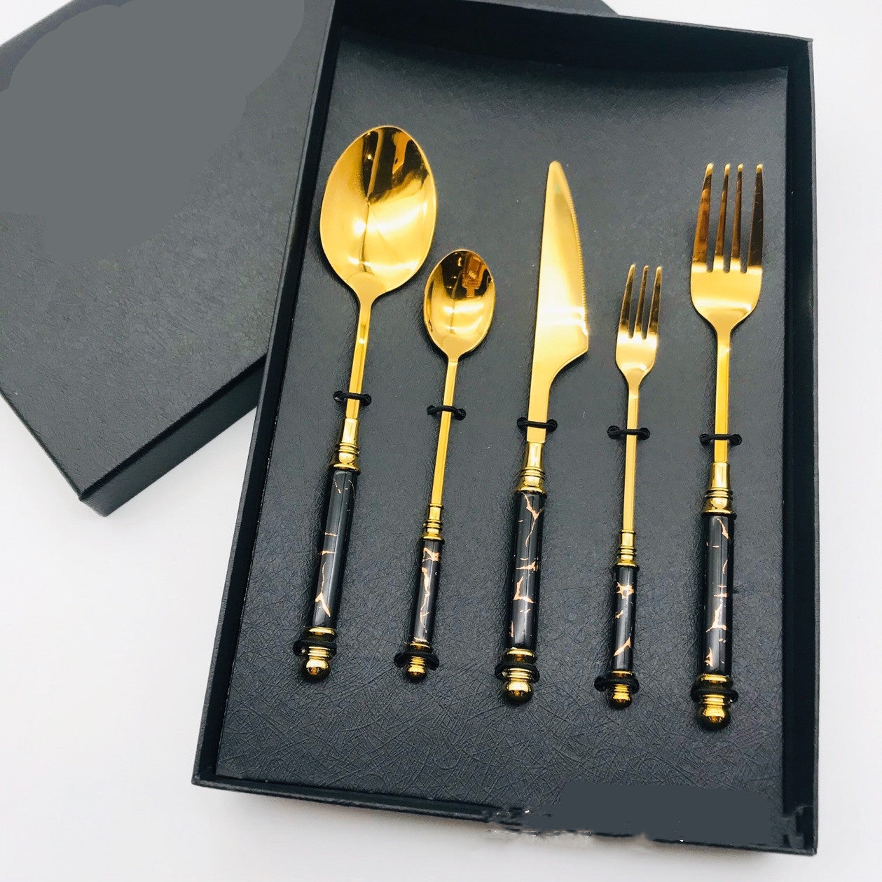 Gilded Stainless Steel Tableware with Ceramic Handle