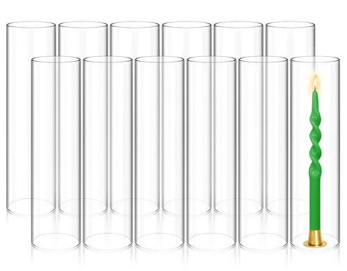 Showgeous 12 PCS Hurricane Candle Holder D:4" H:12" Open Ended Glass Candle Cylinder Sleeve Clear Glass Cylinder Candle Holder Open Flame Candle Chimney Tube Cover Bottomless Cylindrical Glass