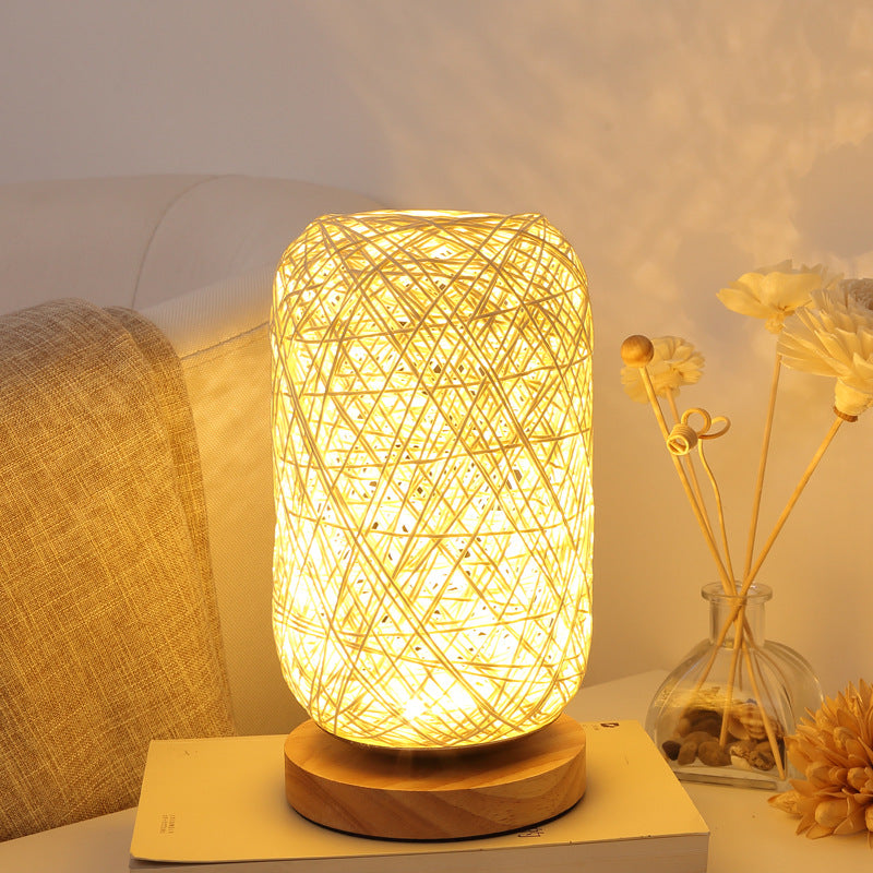 LED Rattan Ball Table Lamp with Night Light Function