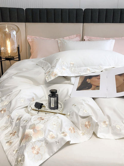 Princess Style 100% Cotton Floral Embroidery Bedding Set