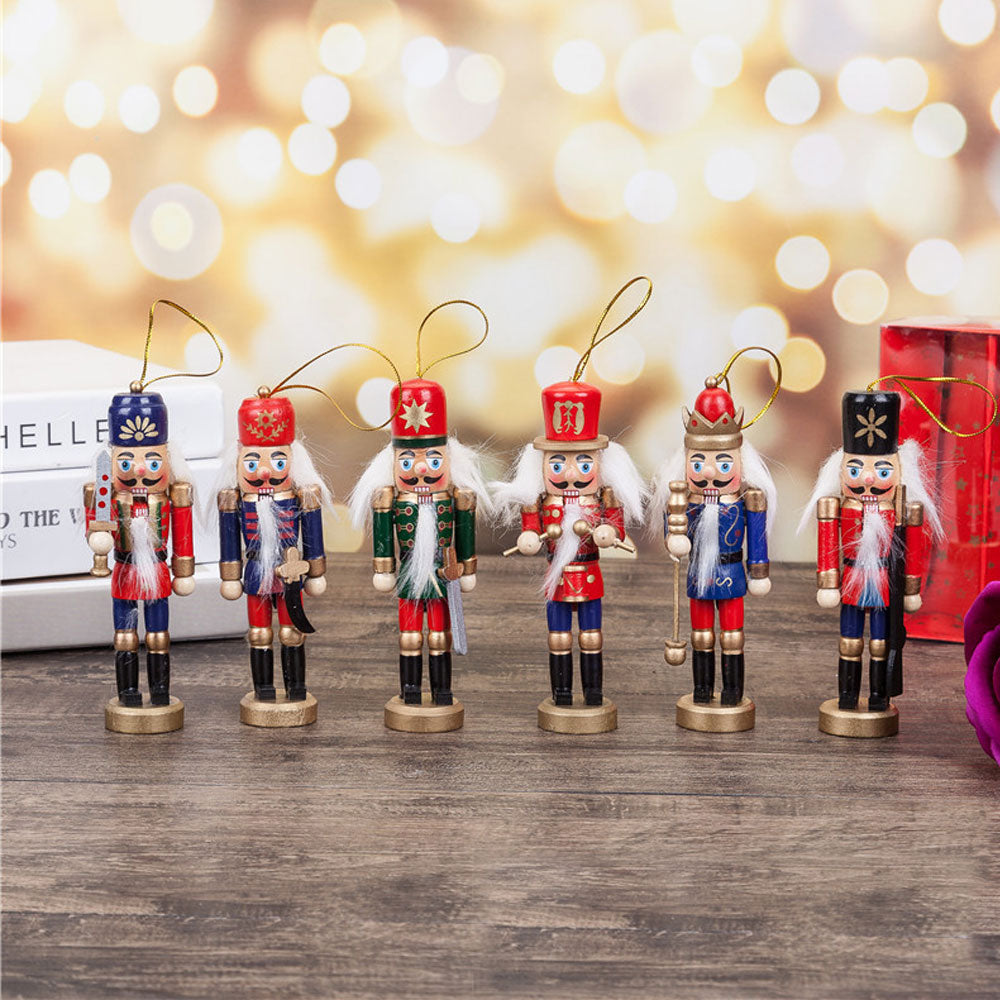 12cm Wooden Nutcracker Soldier Christmas Ornament Set