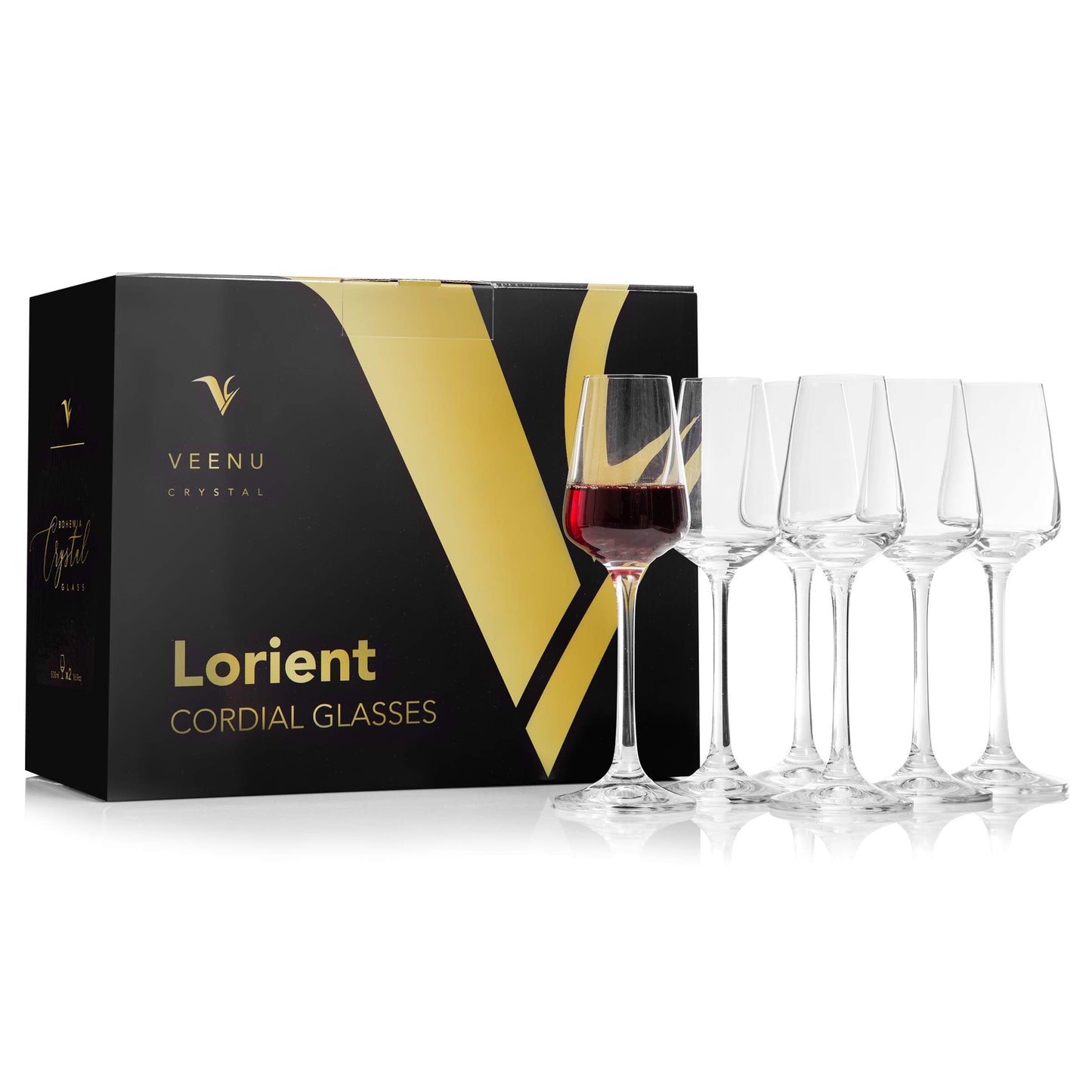VC VEENU CRYSTAL Wine Glasses | Cordial Stemmed Red & White Port Wine Glass Set | 100% Lead-Free Crystal Glass (2.19 Oz)