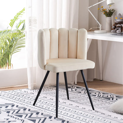 CLIPOP Living Room Barrel Accent Chair Modern Velvet Kitchen Dining Chair Vanity Chair with Metal Leg Scalloped Silhouette Cozy and Soft Padded Armless Leisure Makeup Chair for Bedroom Cream