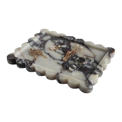 Natural Calacatta Viola Scalloped Marble Tray 10.8"x8" Luxury Vanity Tray for Bathroom Kitchen Counter Decorative Tray for Dresser Home Decor Plate Holder for Tissues Candles Towel