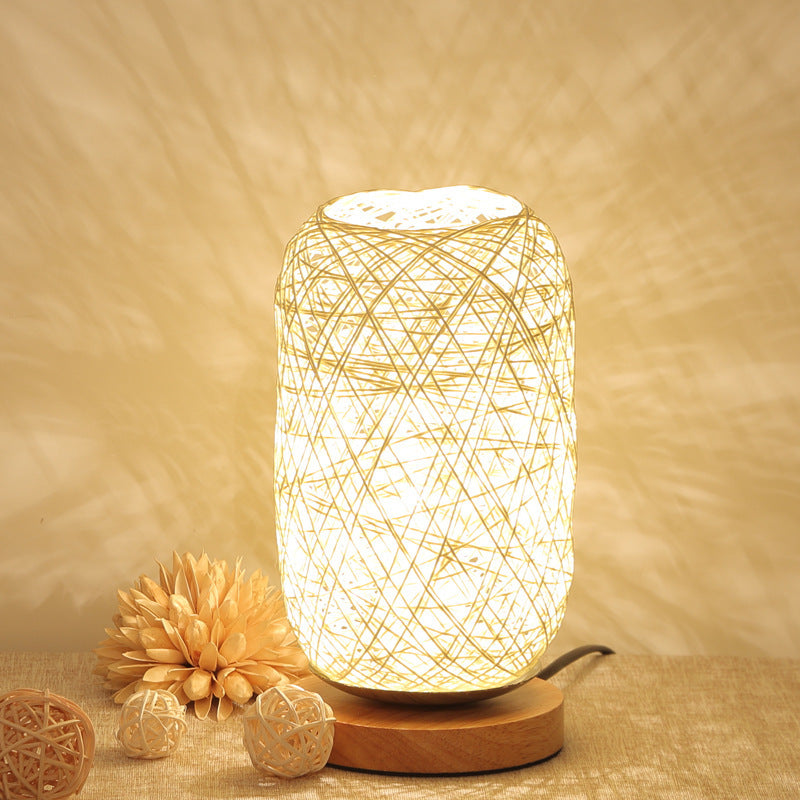 LED Rattan Ball Table Lamp with Night Light Function