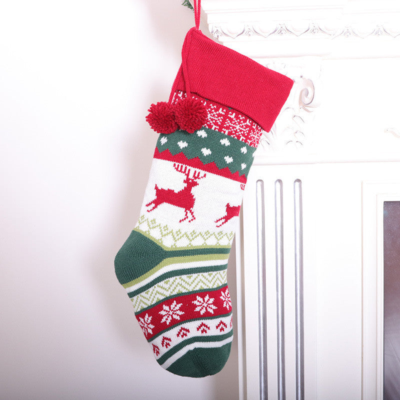 Knitted Christmas Stocking Candy Bag for Decoration