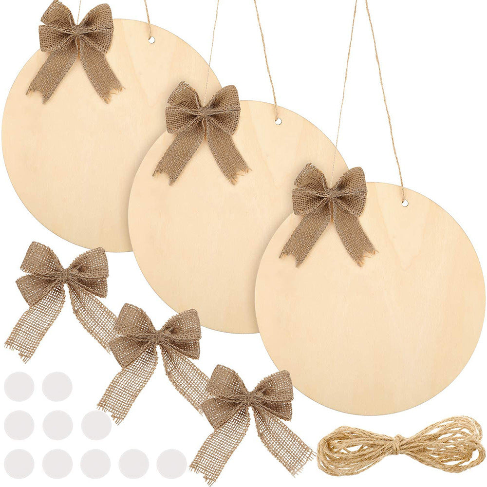 Christmas Wooden Circle Sign with Rope and Bowknot