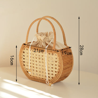 Handwoven Rattan Picnic Basket for Storage and Outings
