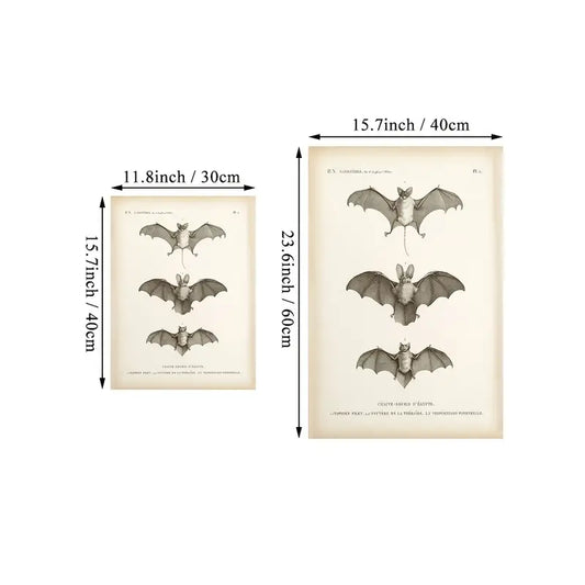 Vintage Bat Print Halloween Wall Art for Home Decor