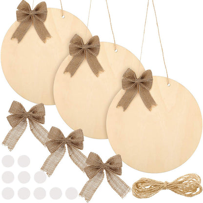 Christmas Wooden Circle Sign with Rope and Bowknot