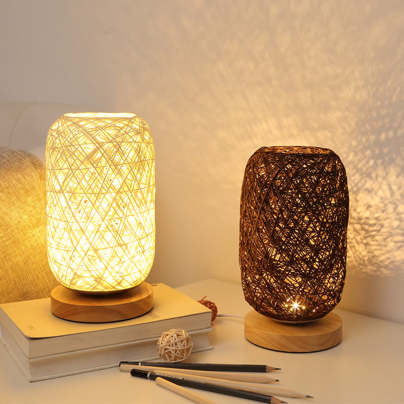 LED Rattan Ball Table Lamp with Night Light Function