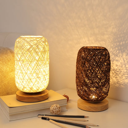 LED Rattan Ball Table Lamp with Night Light Function