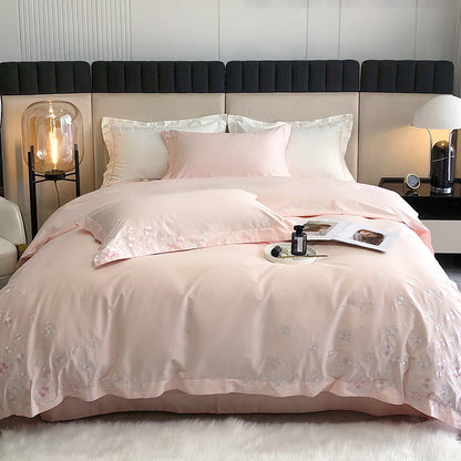 Princess Style 100% Cotton Floral Embroidery Bedding Set