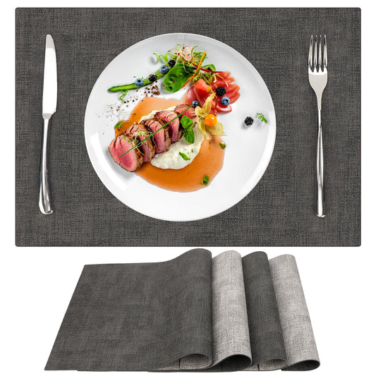 Gartful Faux Leather Table Mat Heat Resisitant Reversible Kitchen Placemat for Home Restaurant Cafe Bar Table Decor Set of 4 17 inches x 11.8 inches Dark Grey & Grey