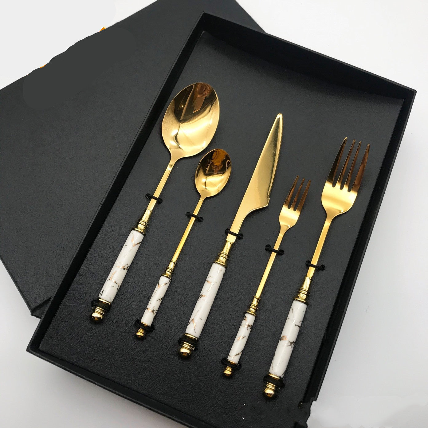 Gilded Stainless Steel Tableware with Ceramic Handle