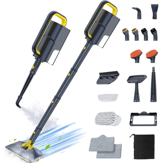 ScrubWiz Steam Mop Cleaner with Detachable Handheld Steamer 12-in-1 Multi Accessories Washable Microfiber Pads 350ml and 2 Adjustable Levels for Cleaning Floor Carpet Tiles and Grout Gray
