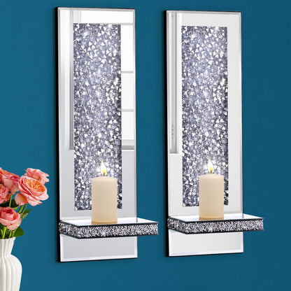 Aeveco Crystal Crush Diamond Mirrored Candle Sconces Silver Wall Candle holder set of 2 Wall decorations for Living Room，Dining Room (Rectangle (style 4))