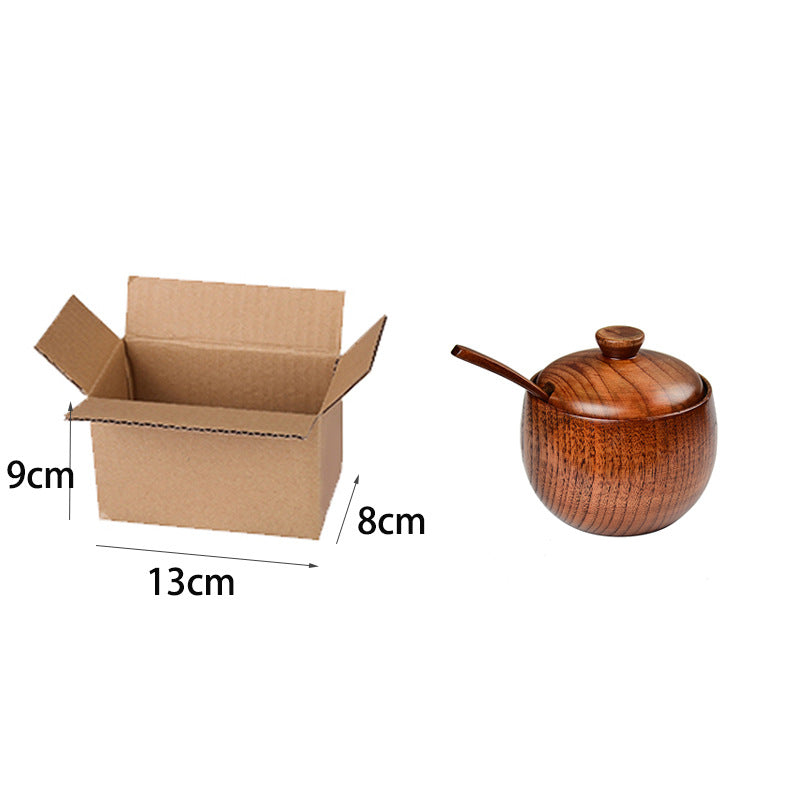 Jujube Wooden Salt Jar with Lid and Spoon