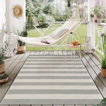Sungea Striped Rug 4x6 ft Outdoor Washable Cotton Woven Patio Rug Reversible Large Outside Door MatsFoldable Indoor Outdoor Rugs for Porch/Farmhouse/Living Room(Grey and White)