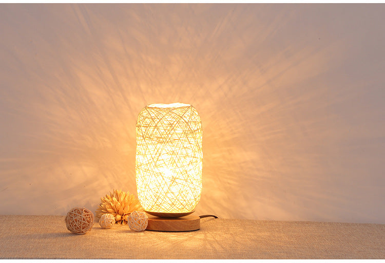 LED Rattan Ball Table Lamp with Night Light Function