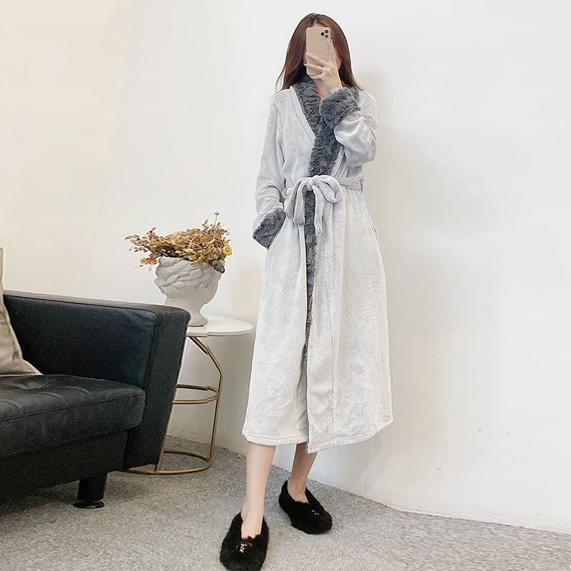 Thick and Long Flannel Bathrobe