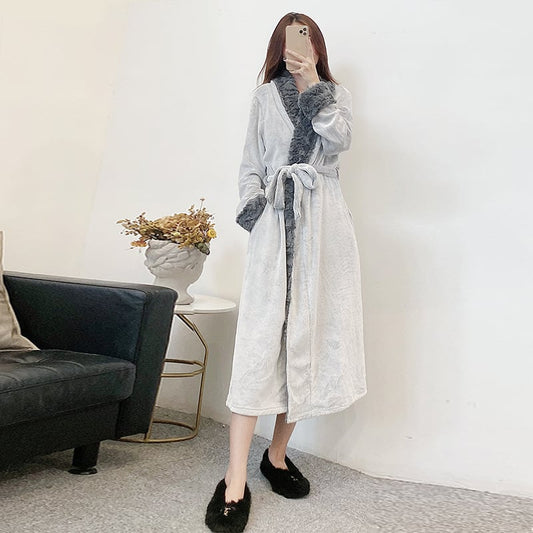 Thick and Long Flannel Bathrobe