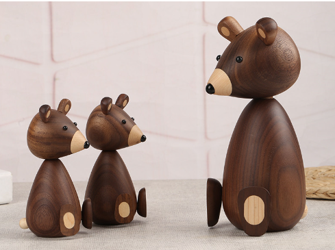 Nordic Black Walnut Bear Decor for Kids' Room