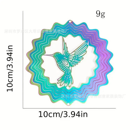 Rainbow 3D Hummingbird Metal Wind Spinner Decor