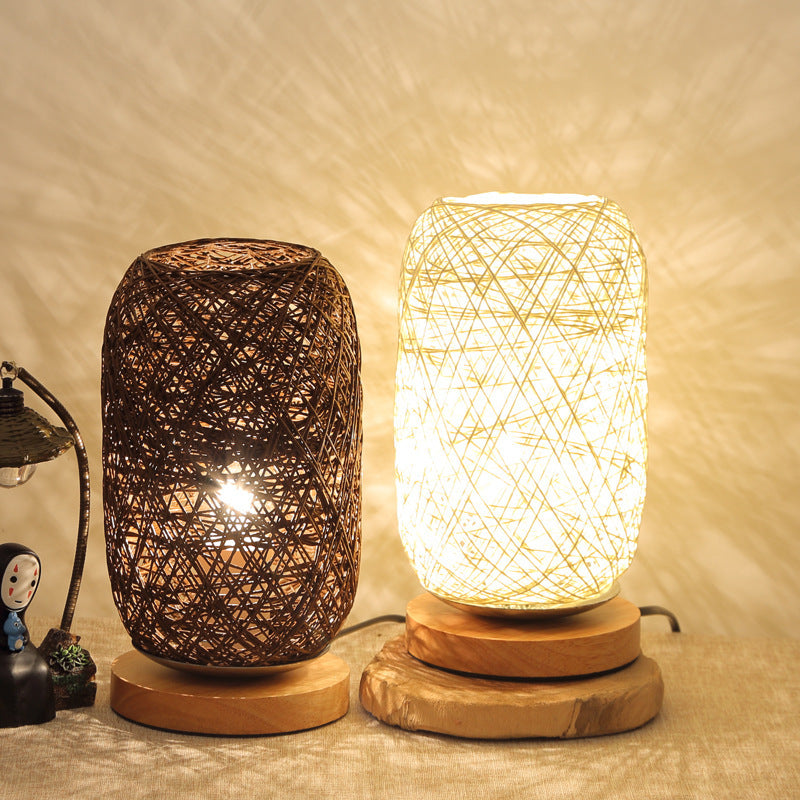 LED Rattan Ball Table Lamp with Night Light Function