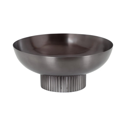 Kate and Laurel Rooks Ribbed Decorative Metal Bowl 12 Inch Diameter Gray Gunmetal Modern Raised Fruit Bowl for Kitchen Counter or Use as a Key Bowl for an Entryway Table